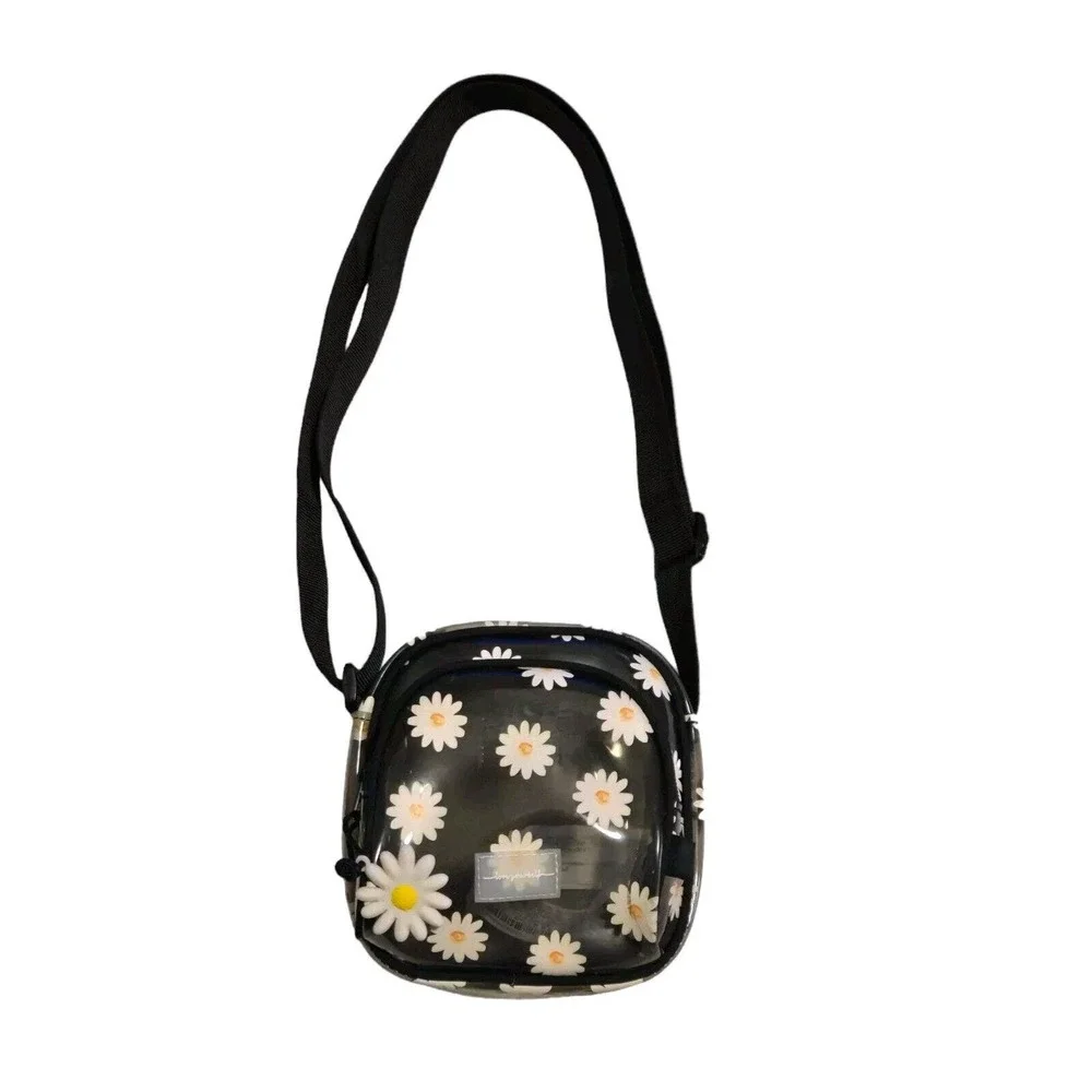 Zara Clear Smokey Boho Daisy Print Dark Romance See Thru Crossbody Bag Purse‎